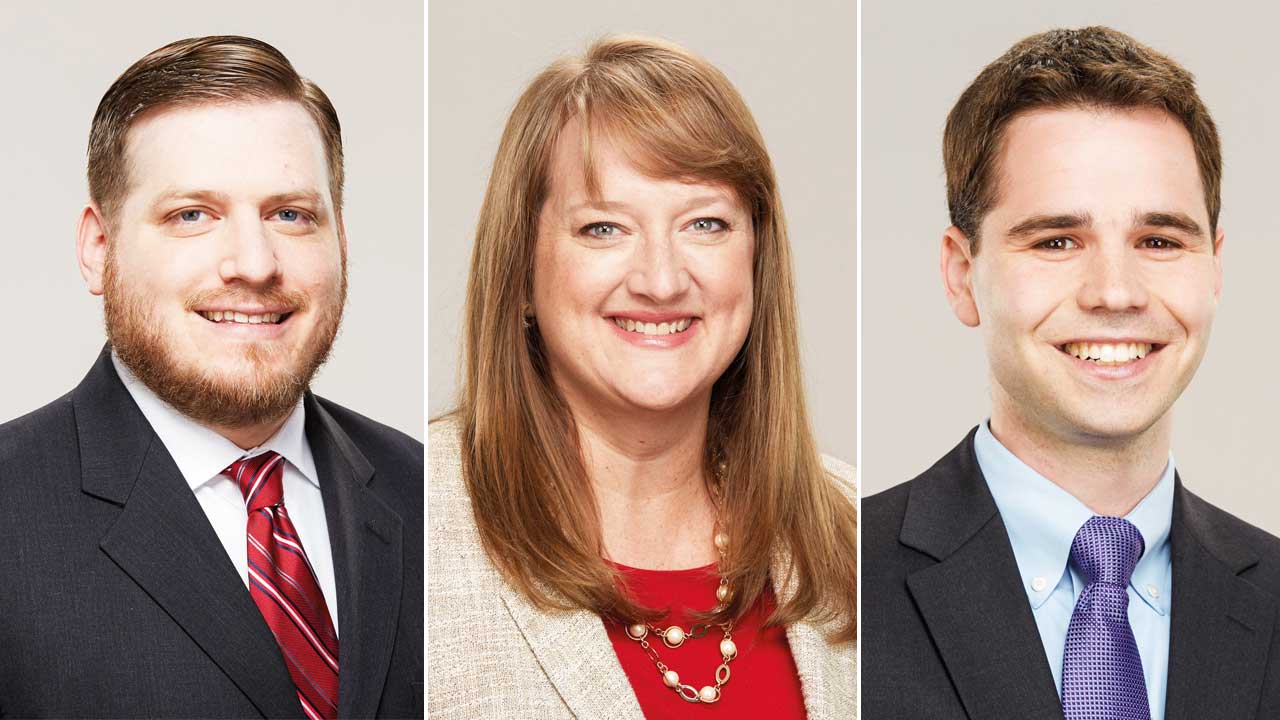 Left to right: Joshua Goldberg (partner and PTAB section leader), Erika Arner (partner) and Benjamin Saidman (associate)